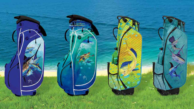 Orca Golf bags featuring art from marine artist/conservationist Guy Harvey.